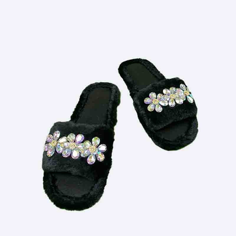 Floral Jewel Furry Slippers