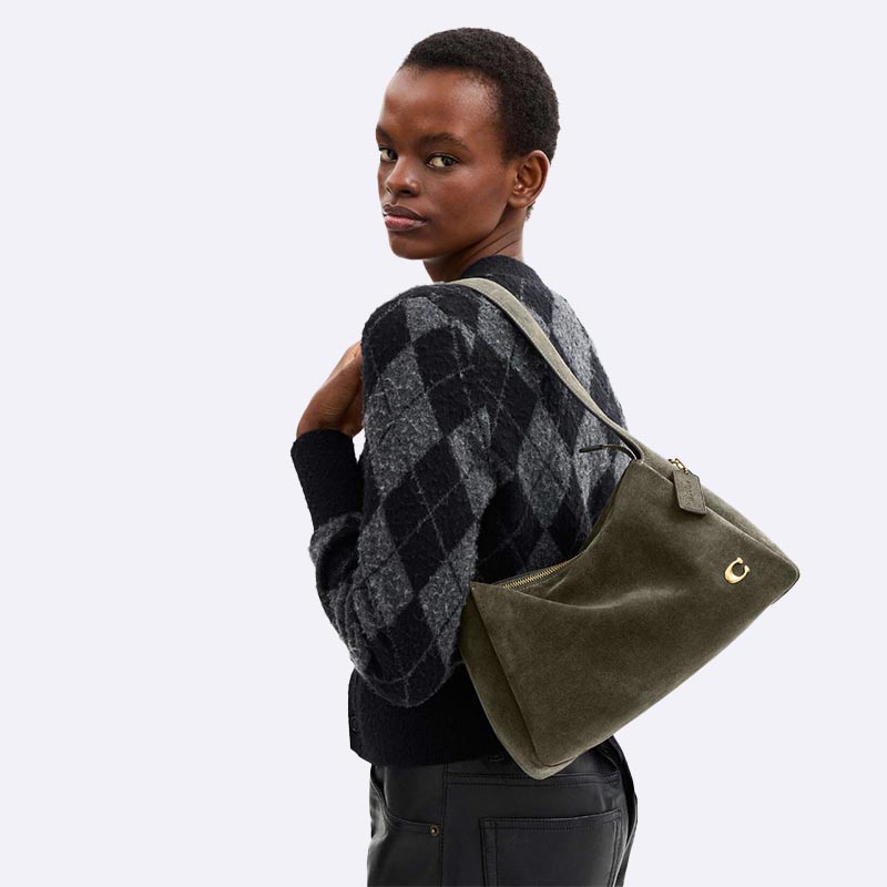 Coach Suede Shoulder Bag - Olive Green
