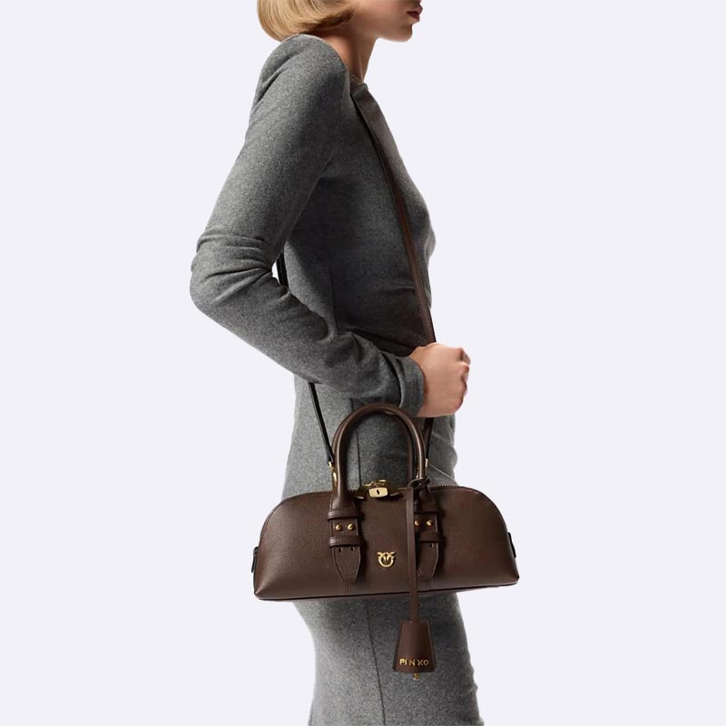 Pinko Brown Leather Doctor Bag with Lock