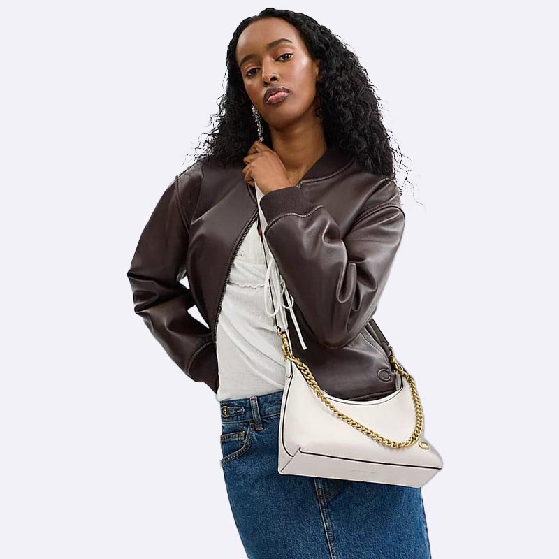 Coach Leather Shoulder Bag with Chain Detail