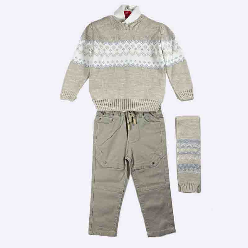 Cozy Kids 4-Piece Outfit: Sweater, Shirt, Scarf & Pants Set
