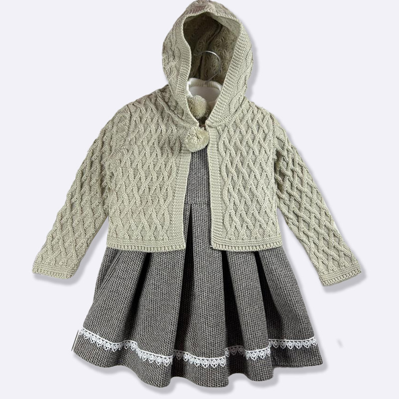 Girls' Elegant 3-Piece Dress Set with Hooded Cardigan