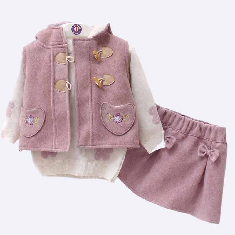 Girls' Sweetheart Vest, Sweater & Skirt Set