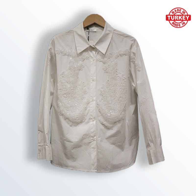 White shirt with Turkish poplin embroidery on the chest