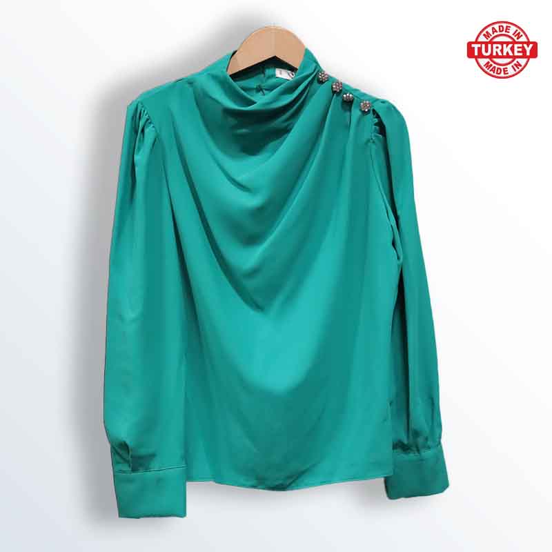 Turkish puff shoulder scoop neck blouse