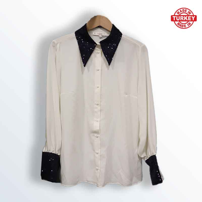 Turkish sequin collar and cuff sport shirt