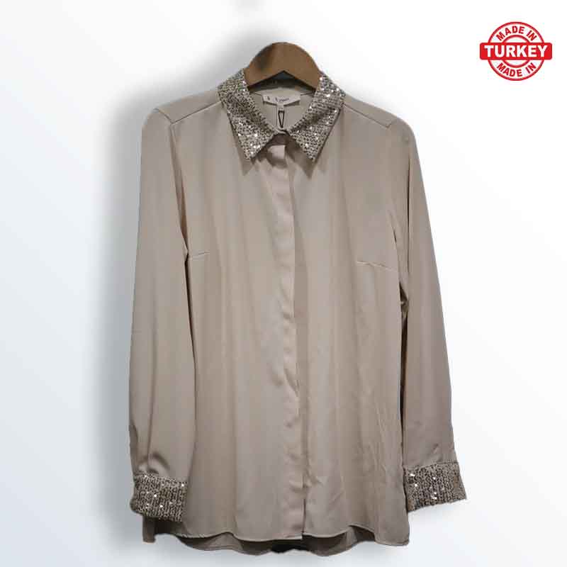 Turkish sequin collar and cuff sport shirt