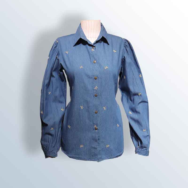 Denim blouse with embroidered bows 