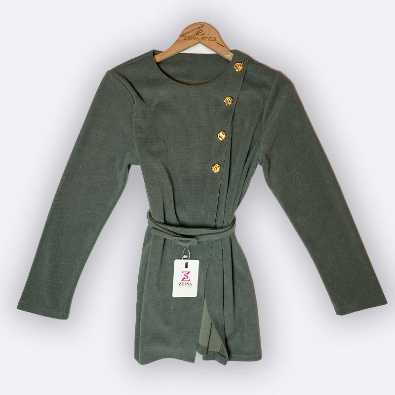 Women's Belted Textured Blazer/Jacket with Gold Buttons