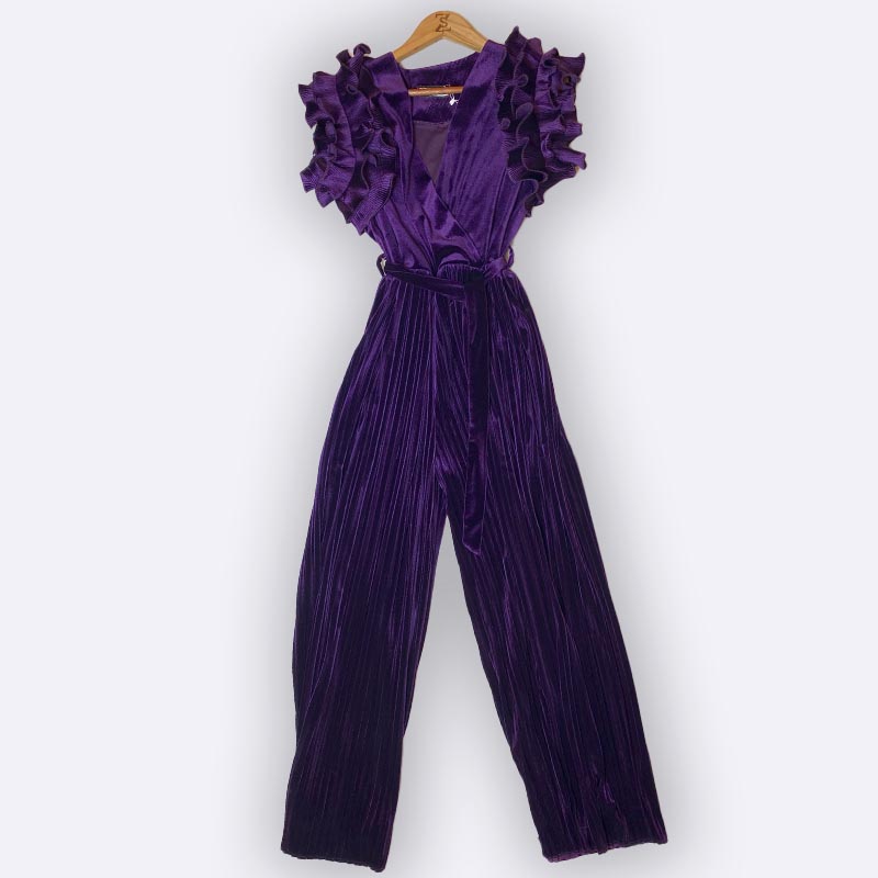 Women's Velvet Ruffle Jumpsuit