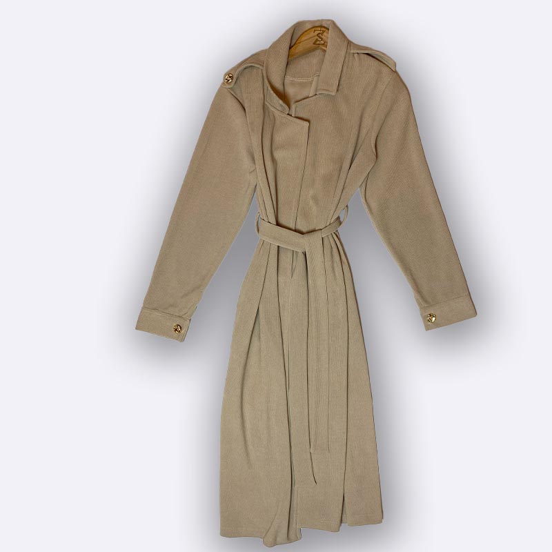 Long Velvet Trench Coat with Tie Belt