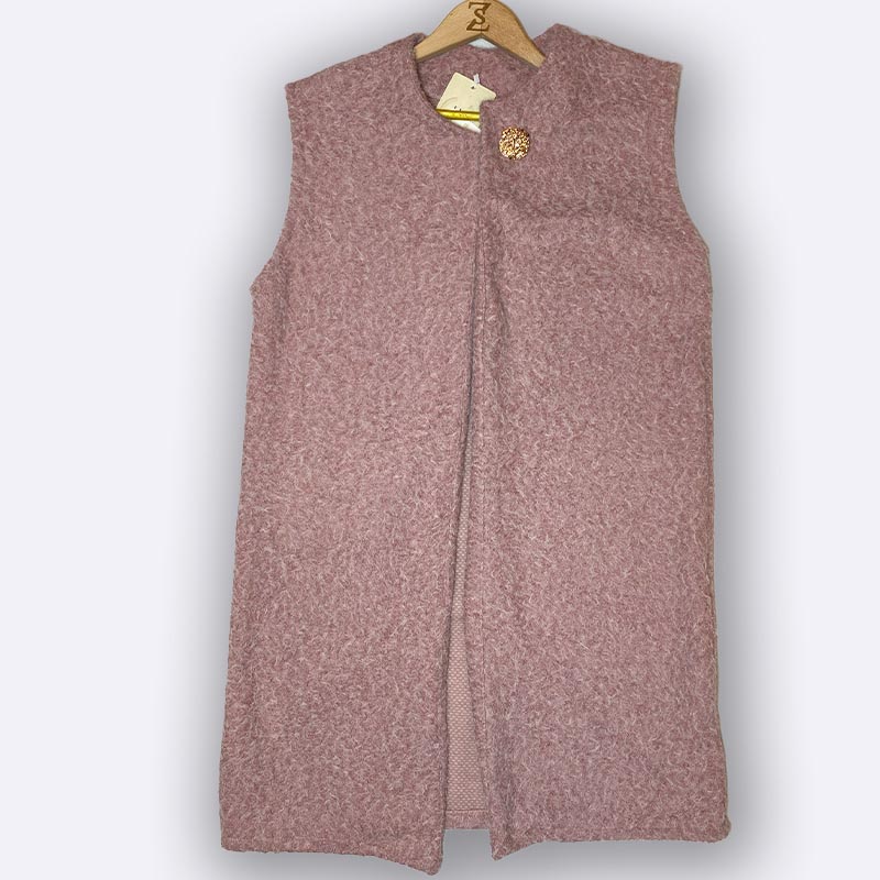 Long Textured Vest with Brooch Detail