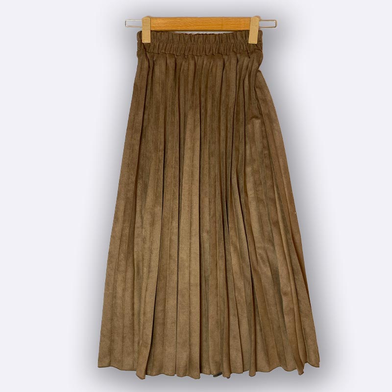 High-Waist Pleated Suede/Faux Suede Skirt