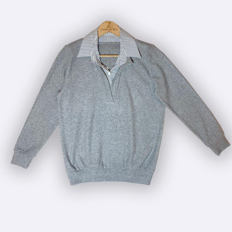 Women's Knit Sweater with Faux Shirt Collar