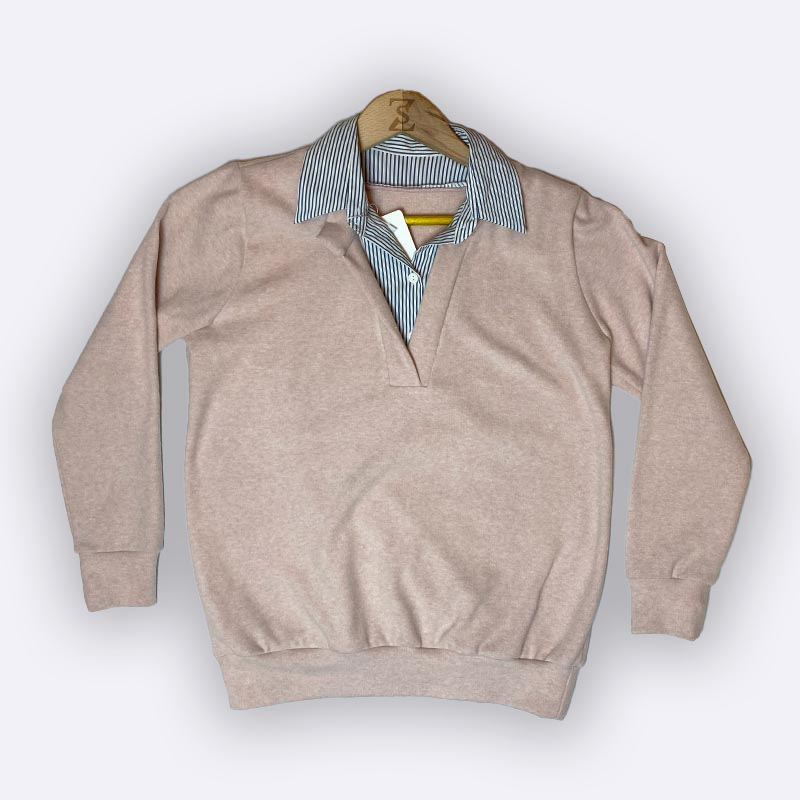 Women's Knit Sweater with Faux Shirt Collar