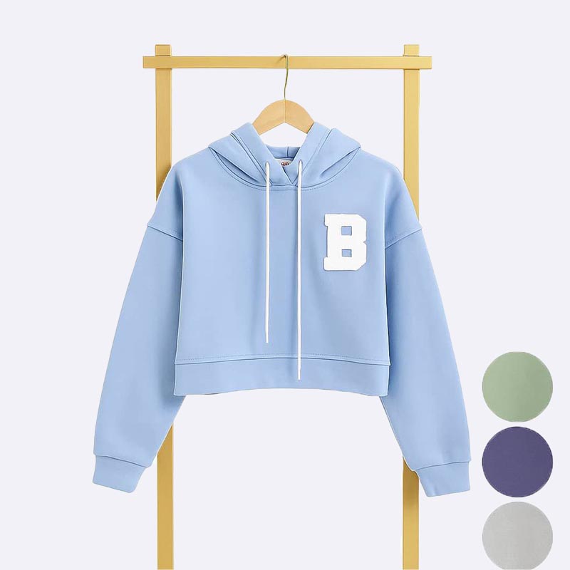 Cropped Hoodie with 'B' Letter Patch