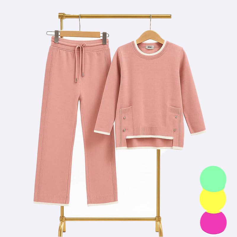 Girl's Knit Two-Piece Set (Sweater & Wide-Leg Pants)