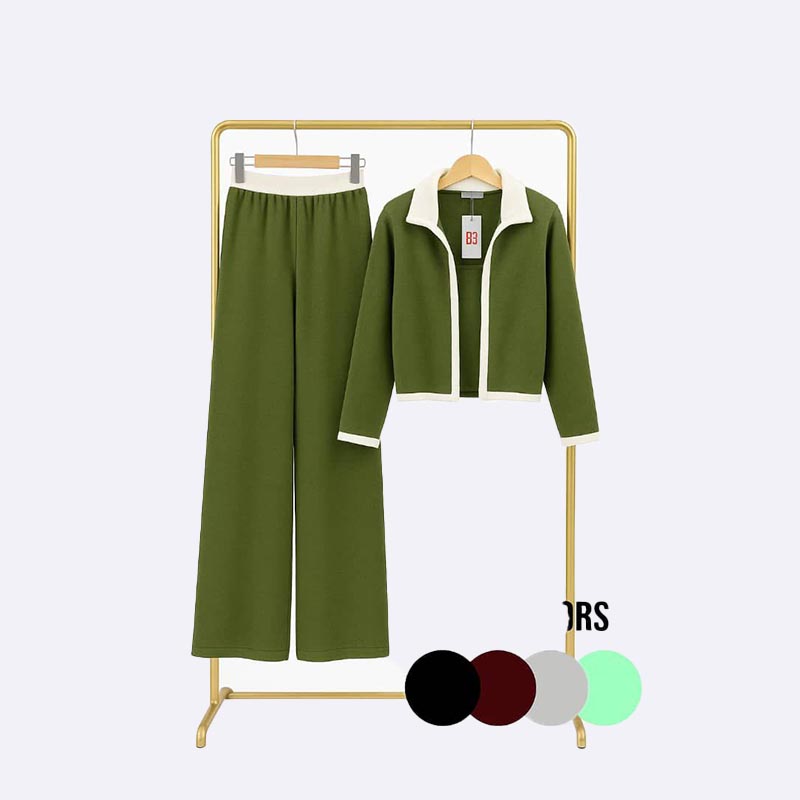 Girl's Knit Two-Piece Set (Zip Cardigan & Wide-Leg Pants)