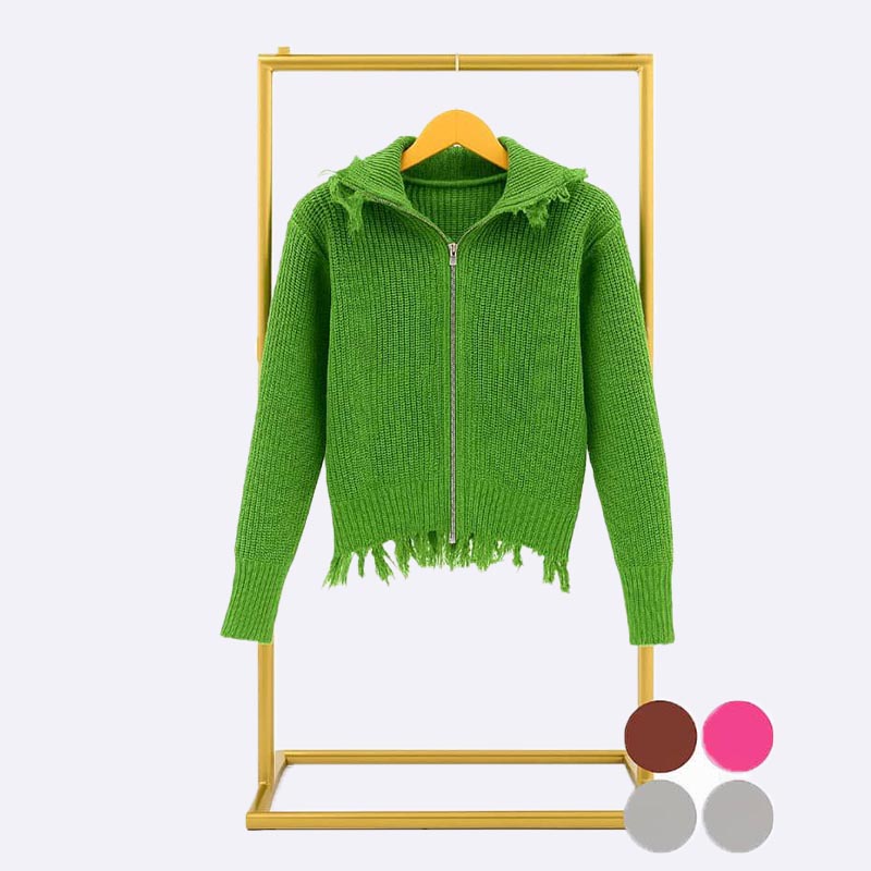 Women's Distressed Knit Zipper Cardigan Sweater