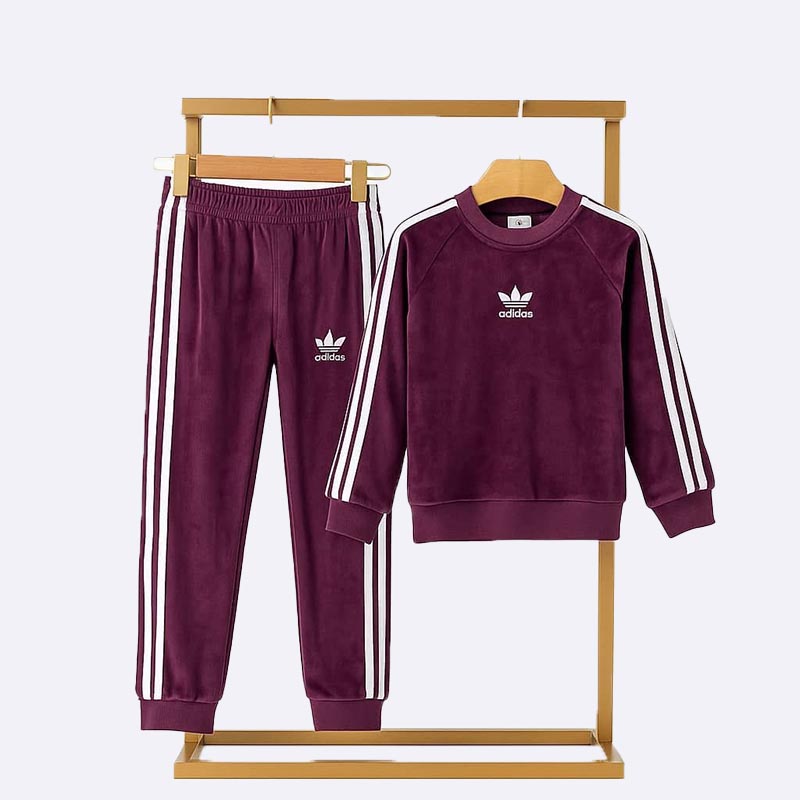 Kids' Adidas Inspired Velvet Tracksuit Set with 3-Stripes