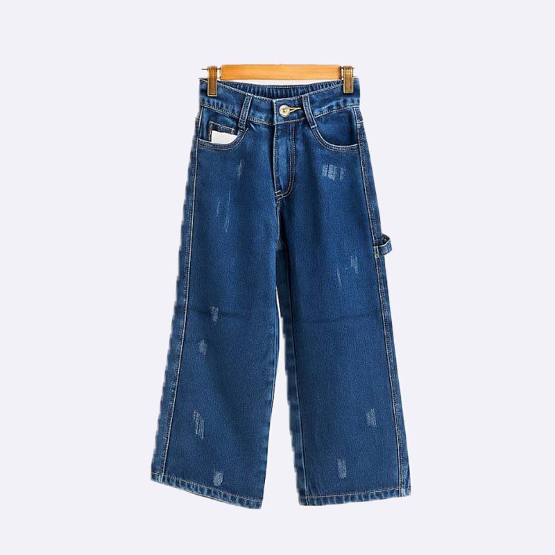 Girl's Wide-Leg Distressed Denim Jeans