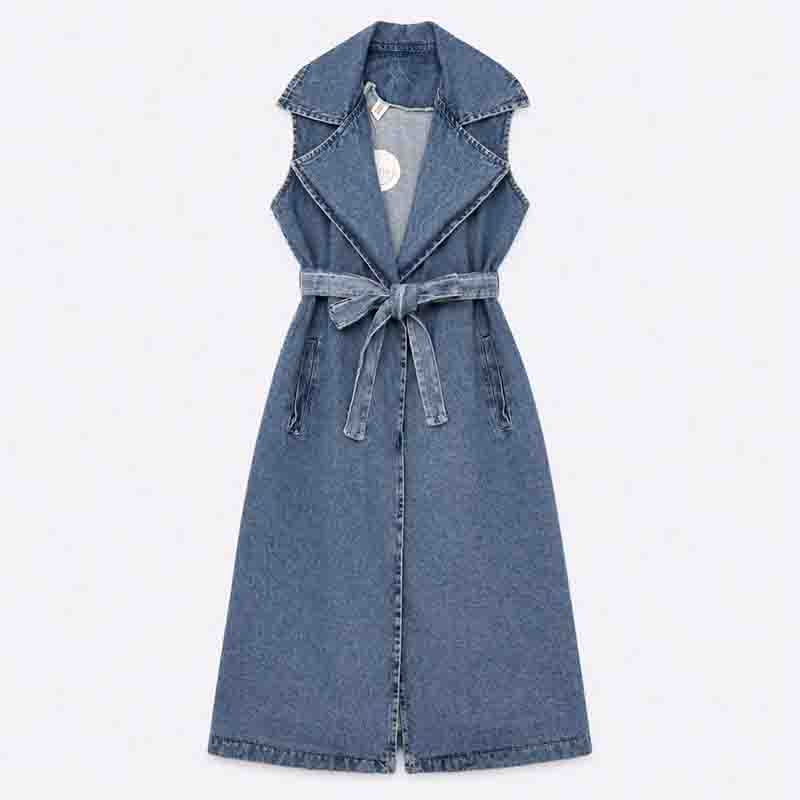Women’s Denim Long Vest with Belt