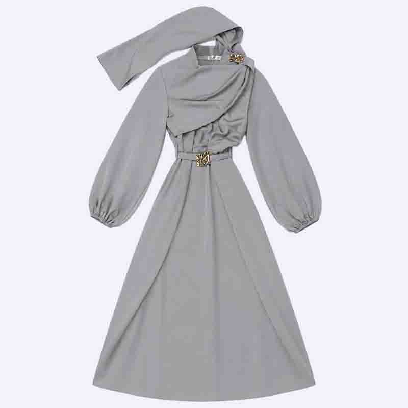 Women’s Elegant Belted Dress with Scarf Detail