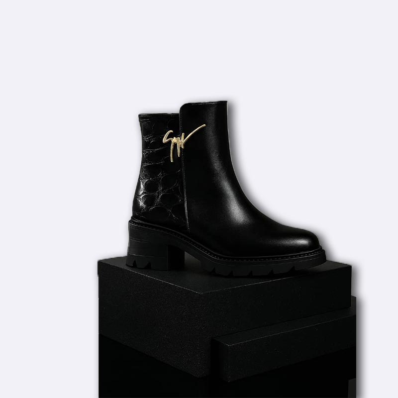 Women's Chunky-Heel Ankle Boot with Metal Strap