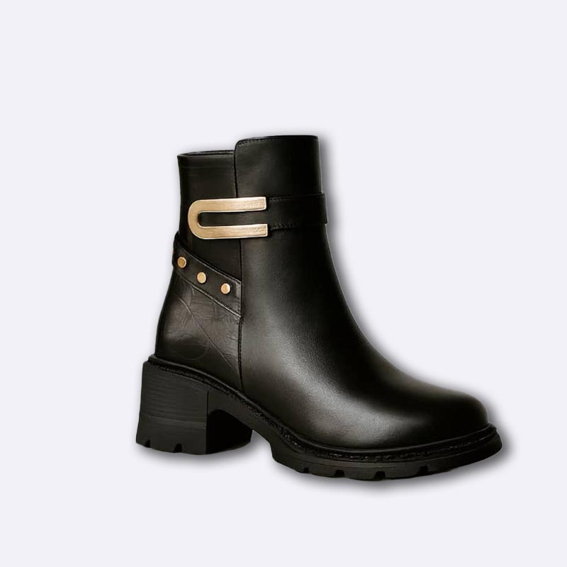 Chunky Ankle Boots with Side Zipper & Lock Detail