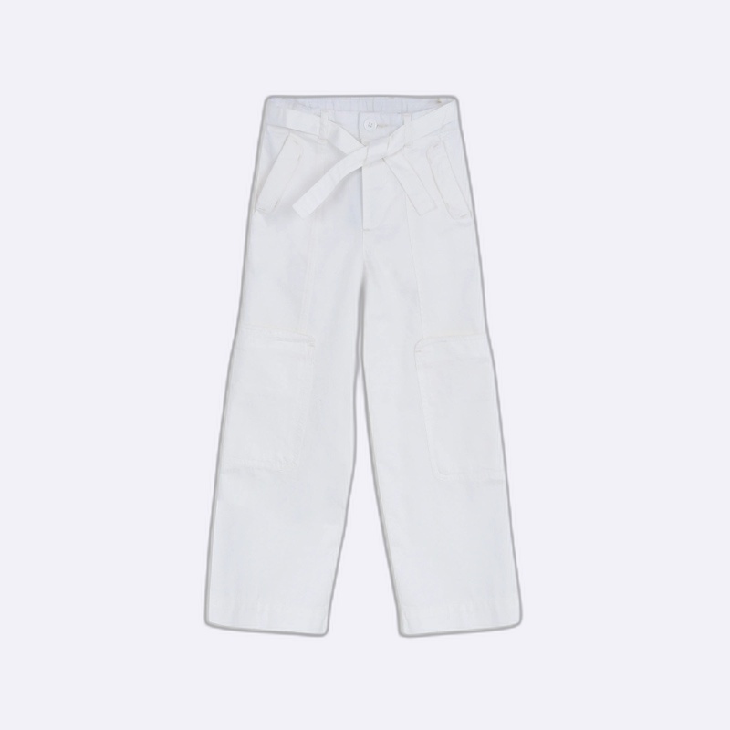 Girls' Wide Leg Cotton Belted Pants