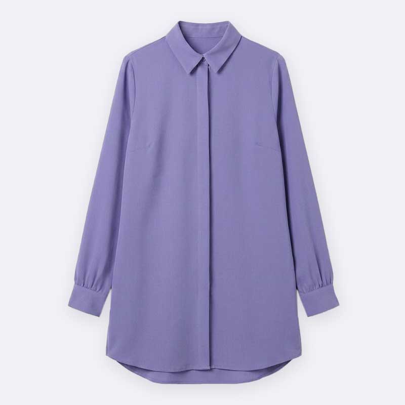 Longline Long Sleeve Shirt with Covered Placket