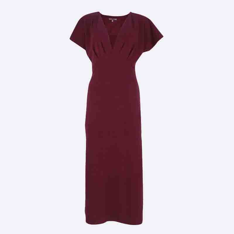Women's Deep V-Neck Maxi Dress in Burgundy & Black