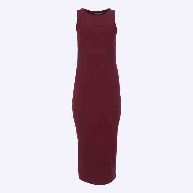 Women's Sleeveless Bodycon Maxi Dress in Burgundy & Black