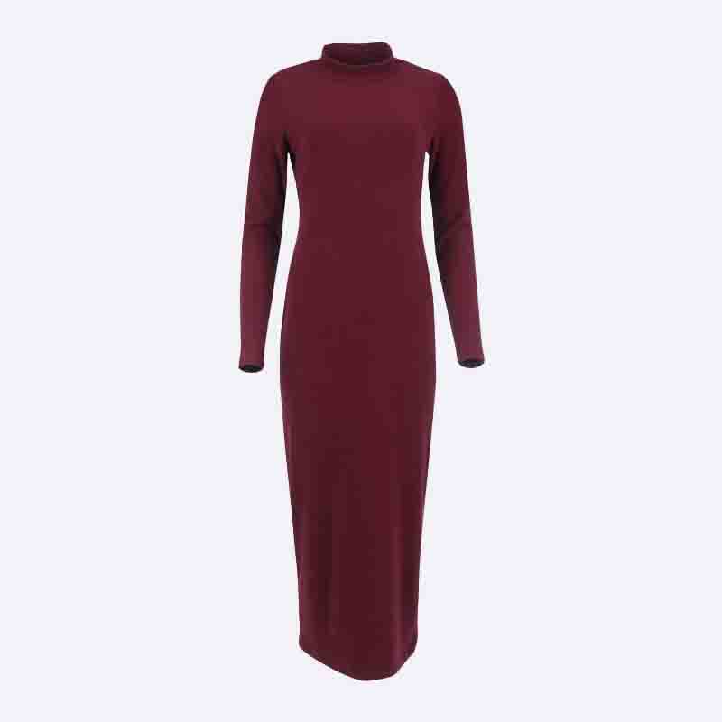 Women's Long Sleeve Turtleneck Maxi Dress in Burgundy & Black