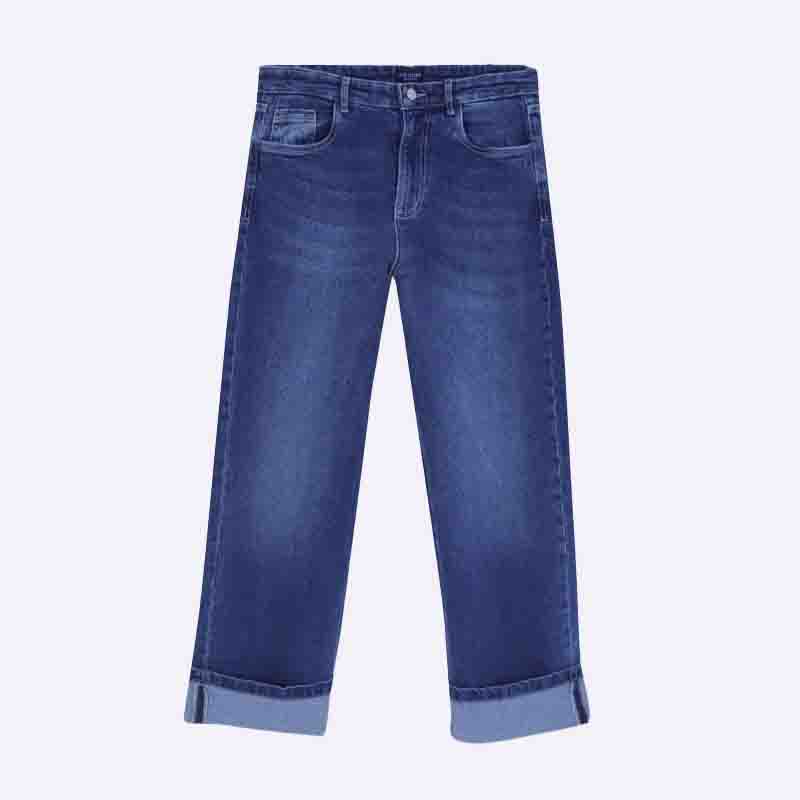 Women's High-Rise Straight-Leg Jeans with Cuffed Hem