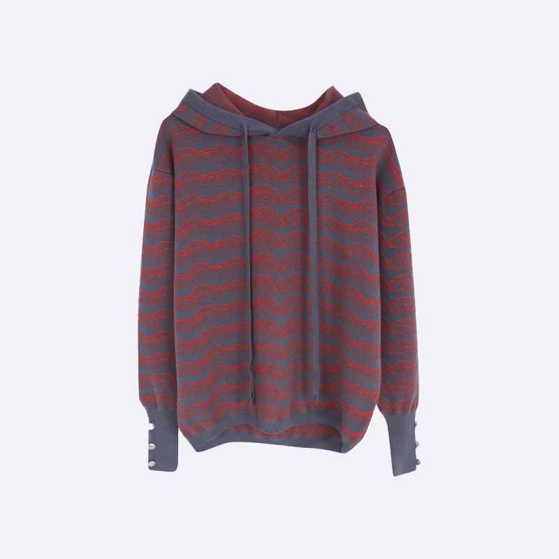 Women's Wavy Stripe Knit Hoodie