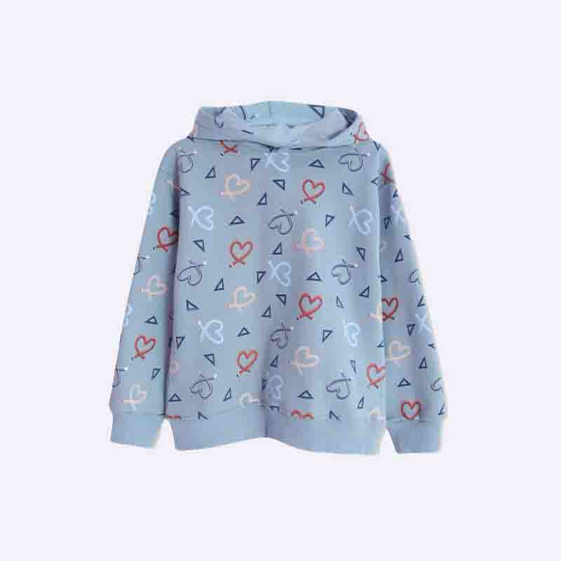 Girls' Hooded Sweatshirt with Hearts Print