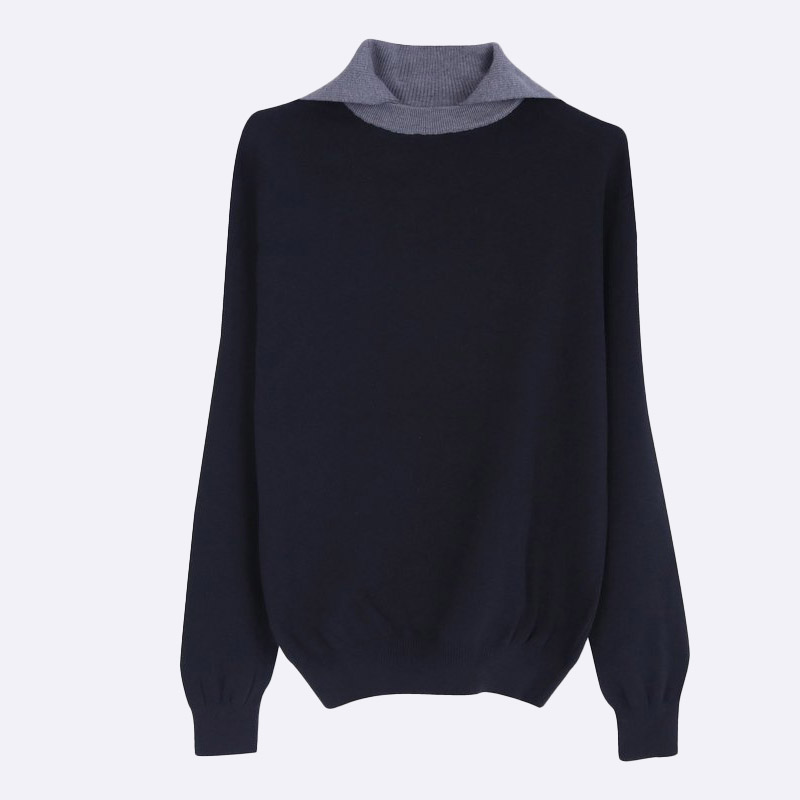 High-Neck Contrasting Collar Sweater