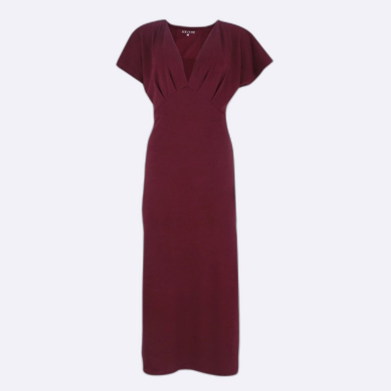 Women's Deep V-Neck Maxi Dress in Burgundy & Black