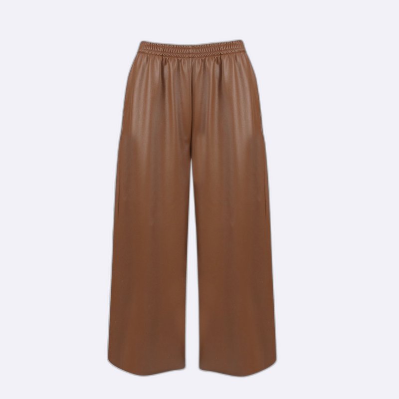 Flowy Faux Leather Trousers with Elastic Waist