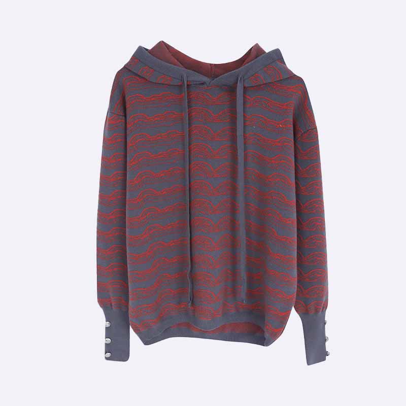 Women's Wavy Stripe Knit Hoodie