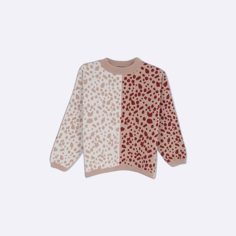 Girls' wool sweater with a round neck and jacquard print.