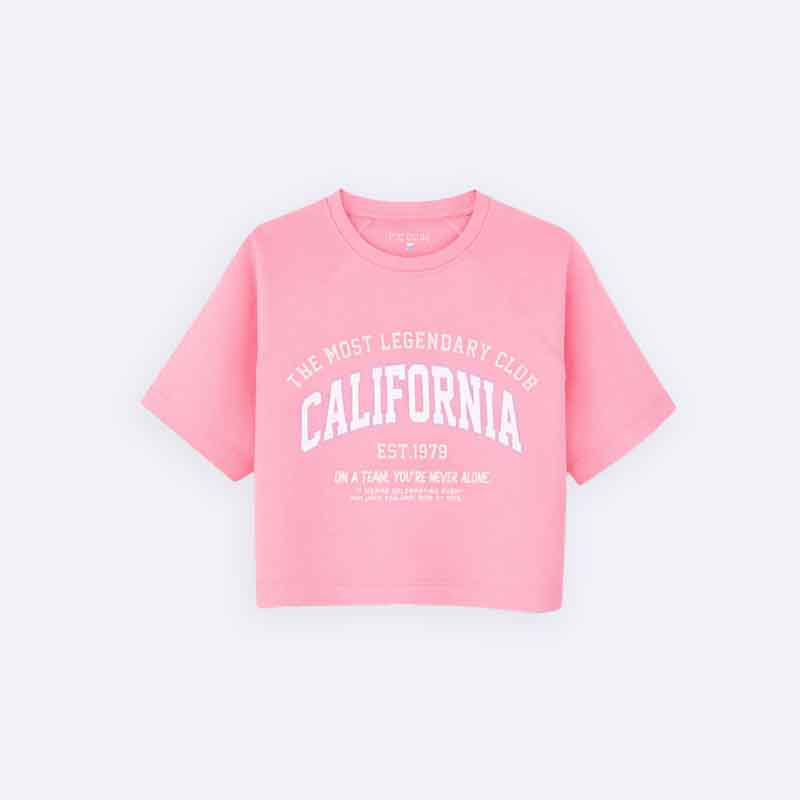 Girls' California Varsity Crop Tee – Raglan Sleeve Graphic T-Shirt