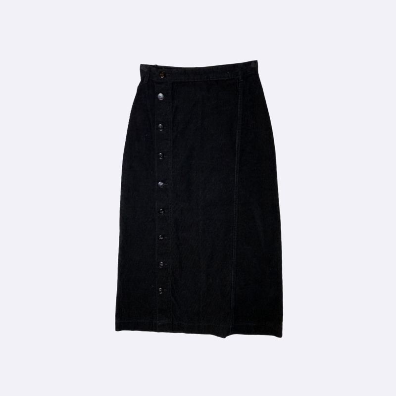 Women's Black Corduroy Button-Front Midi/Maxi Skirt