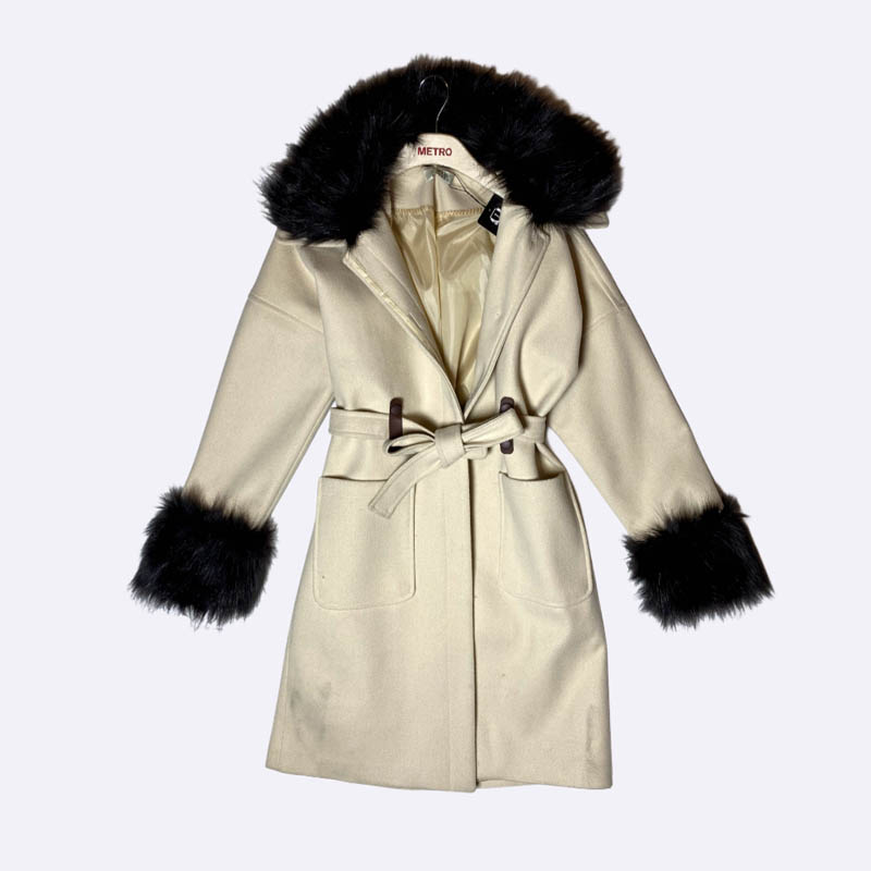 Faux Fur Trim Hooded Duffle Coat