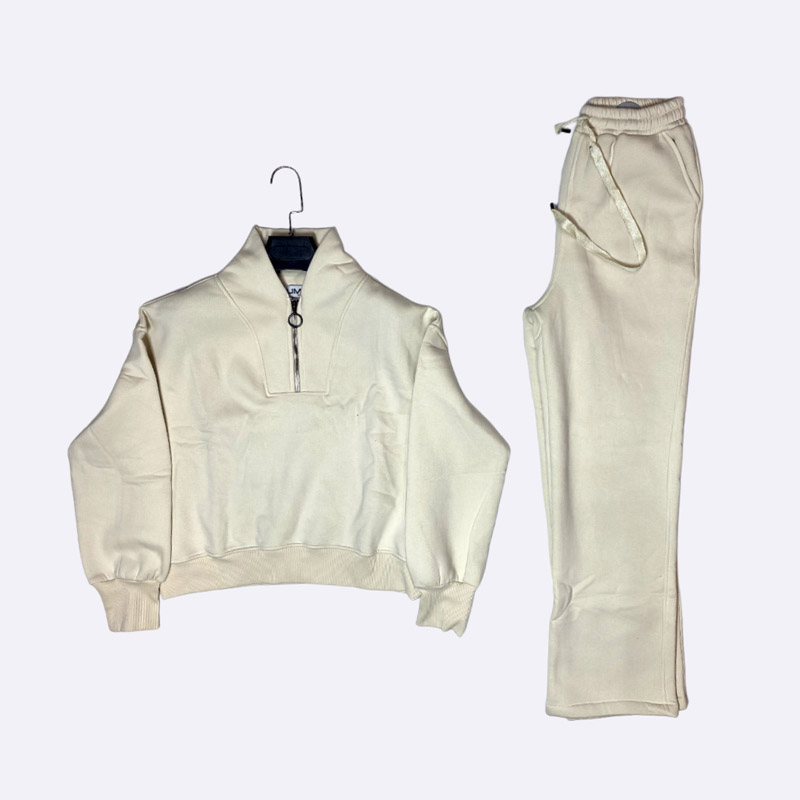 Cream Quarter-Zip Sweatshirt and Sweatpants Set