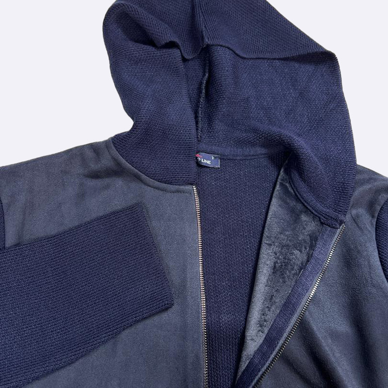Navy Knit Sleeve Hooded Jacket