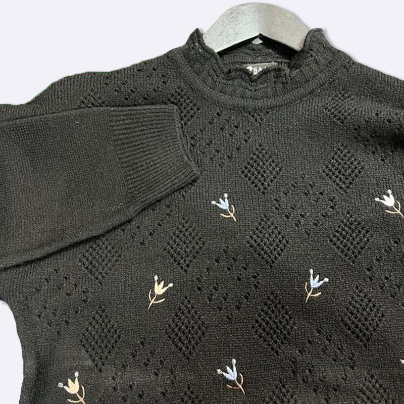 Floral Embroidered Mock Neck Knit Sweater