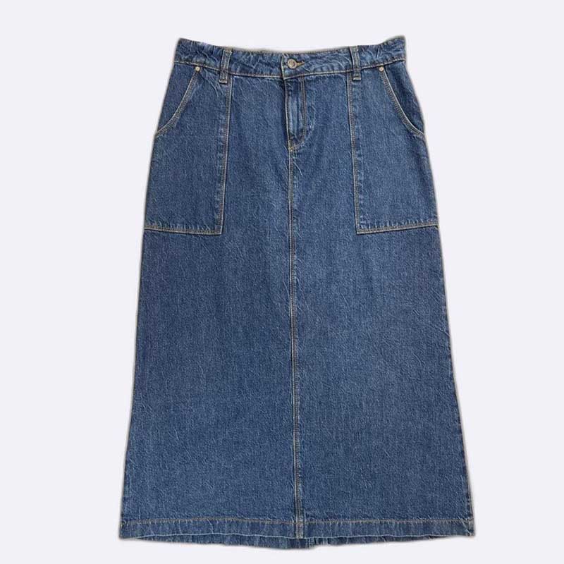 Vintage Wash Denim Maxi Skirt