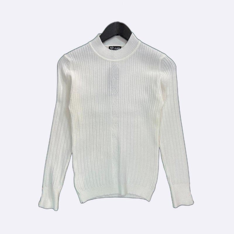 Ivory Ribbed Knit Mock Neck Sweater